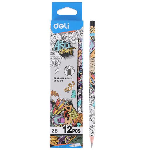 Набор карандашей ч/г Deli EU53300 Arti Graff 2B шестигран. тополь рисунок кор.европод. (12шт) фото 1