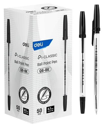 Ручка шариков. Deli P1-Classic EQ6-BK прозрачный d=0.7мм черн. черн. фото 1