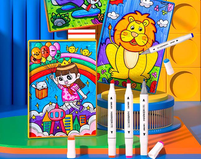 Набор маркеров для скетчинга Deli 70816-12 скошенный пиш. наконечник 12цв. пластиковая коробка фото 4