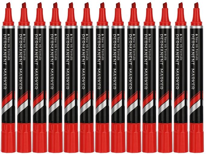 Набор маркеров перманентных Deli EU10140-P Think скошенный пиш. наконечник 1.5-5мм красный коробка картонная (12шт.) фото 1