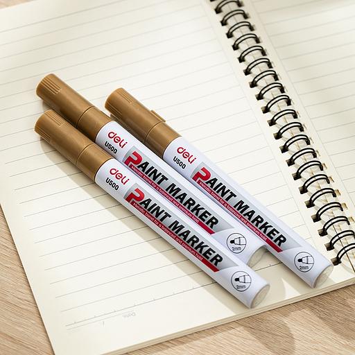 Маркер краска Deli EU500-GD 2мм пулевидный пиш. наконечник золотой фото 2