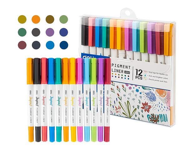 Набор ручек капилляр. Deli Inspira (EU302) d=0.5мм ассор. черн. игловидный пиш. наконечник линия 1.0мм 12цв. фото 1