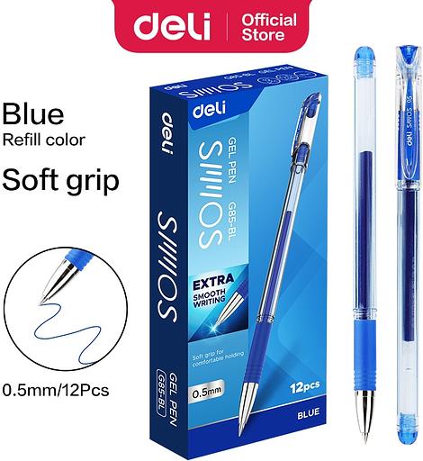 Ручка гелев. Deli Smoos EG85-BL прозрачный d=0.5мм син. черн. 1стерж. резин. манжета фото 2