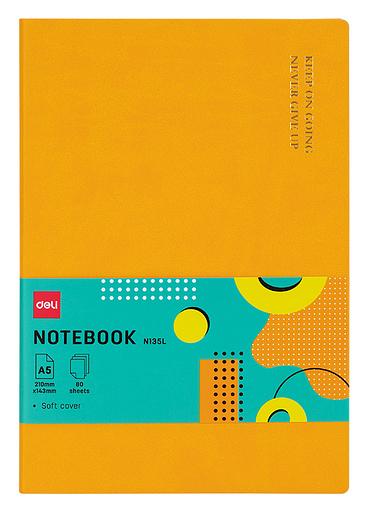 Блокнот Deli EN135LORANGE A5 210х143мм искусст. кожа 80л линейка мягкая обложка оранжевый фото 1
