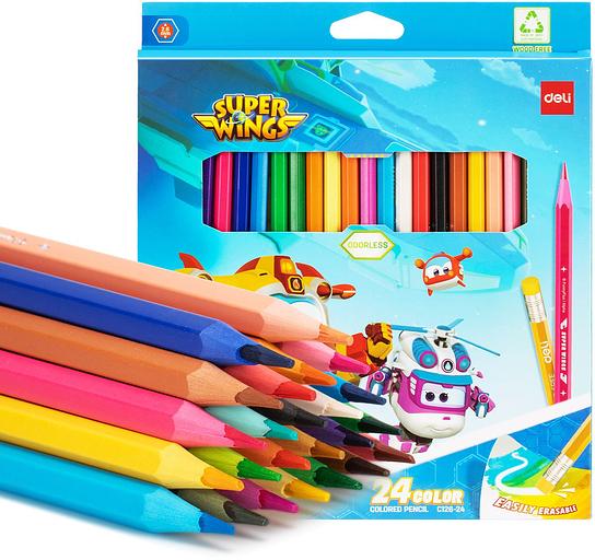 Карандаши цв. Deli EC126-24 Super Wings шестигран. пластик кор.европод. (24шт) фото 1