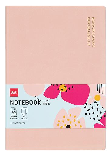 Блокнот Deli EN135LPINK A5 210х143мм искусст. кожа 80л линейка мягкая обложка розовый фото 1
