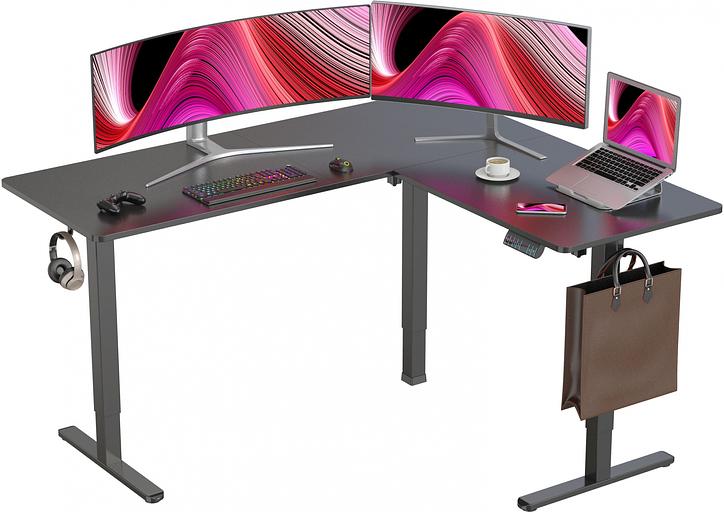 Стол для компьютера Cactus угловой подъёмный столешница МДФ черный каркас черный 140х72х60см (CS-EDXL-BBK) фото 7