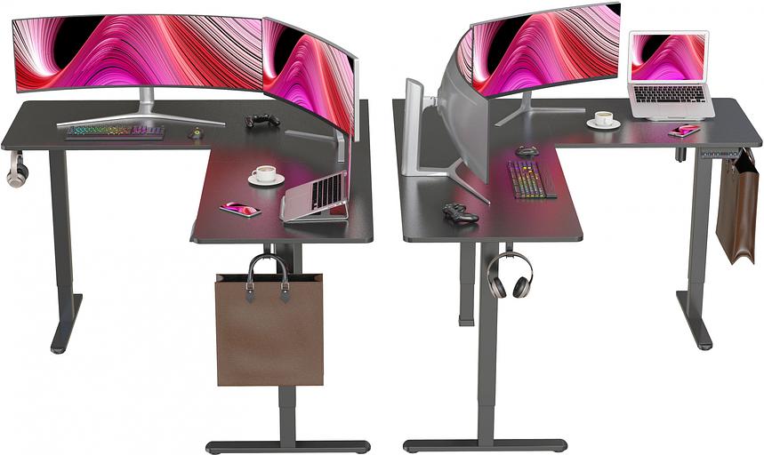 Стол для компьютера Cactus угловой подъёмный столешница МДФ черный каркас черный 140х72х60см (CS-EDXL-BBK) фото 10