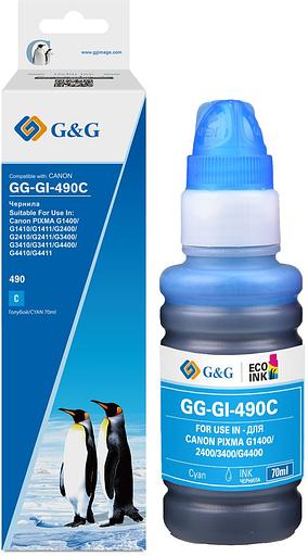 Чернила G&G GG-GI-490C GI-490 голубой 70мл для Canon Pixma G1400/G2400/G3400/G4400 фото 1
