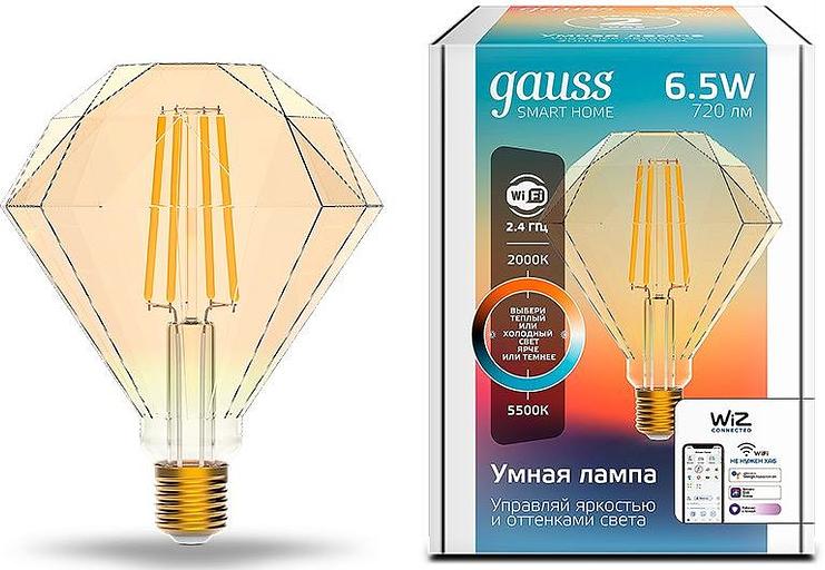 Умная лампа Gauss IoT Smart Home E27 6.5Вт 720lm Wi-Fi (упак.:1шт) (1370112) фото 1