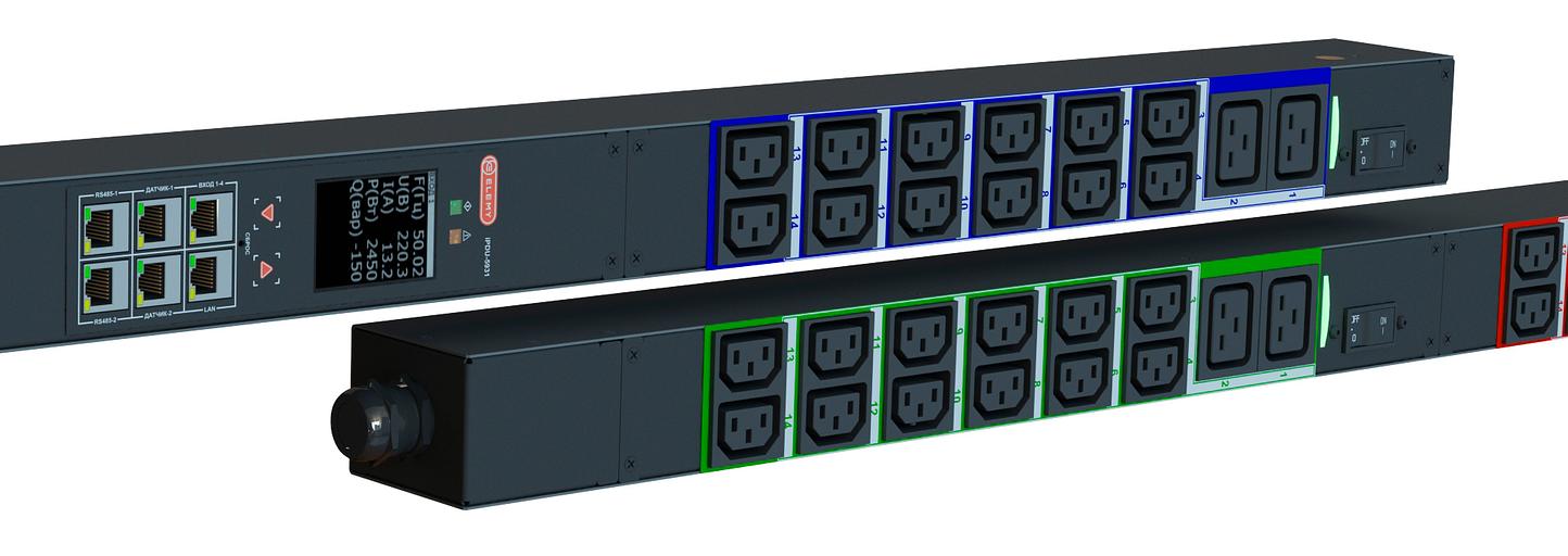 Блок распределения питания Elemy IPDU-5931 верт.размещ. 6xC19 36xC13 с мониторингом 3x16A IEC 60309 2.4м фото 2