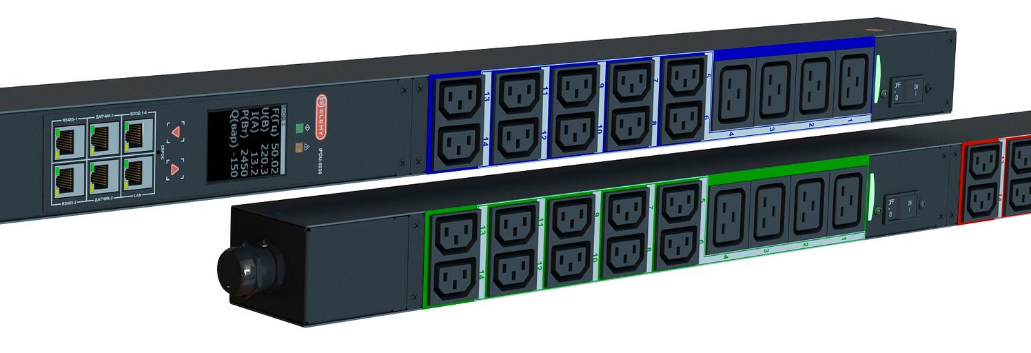 Блок распределения питания Elemy IPDU-5936 верт.размещ. 12xC19 30xC13 с мониторингом 3x16A IEC 60309 2.4м фото 2