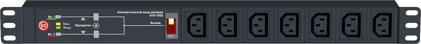 АВР Elemy ATS-1602 1U 19" ввод:2xIEC C14 выход:6xSchuko8A черный фото 5