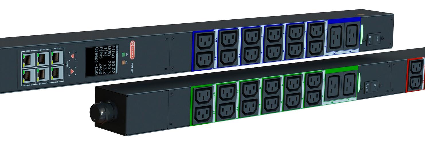 Блок распределения питания Elemy IPDU-5911 верт.размещ. 6xC19 36xC13 с мониторингом 32A IEC 60309 2.4м фото 2