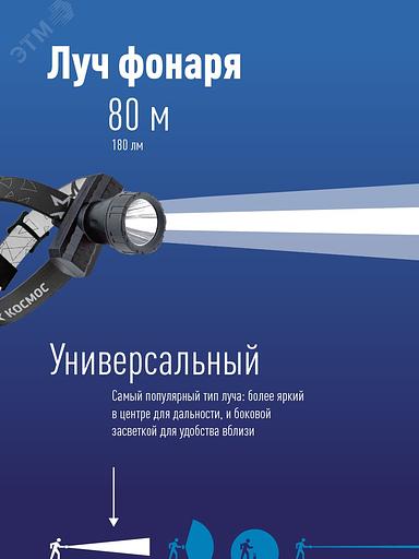 Фонарь налобный Космос KOCACHEAD3W черный 3Вт лам.:светодиод.x1 фото 2