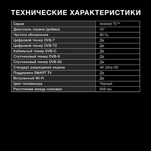 Телевизор LED Hyundai 43" H-LED43BU7006 Android TV Frameless Metal черный 4K Ultra HD 60Hz DVB-T DVB-T2 DVB-C DVB-S DVB-S2 USB WiFi Smart TV фото 7