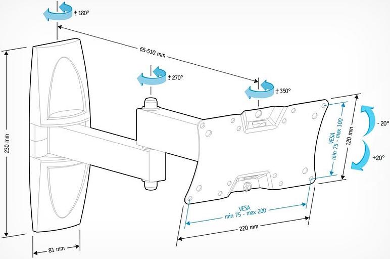 Кронштейн для телевизора Holder LCDS-5064 черный 10"-32" макс.30кг настенный поворот и наклон фото 3
