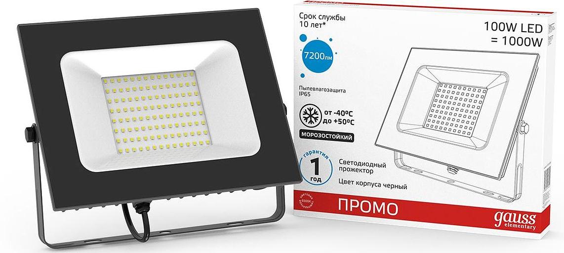 Прожектор уличный Gauss Elementary светодиодный 100Втчерный (613100100P) фото 1