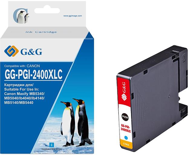 Картридж струйный G&G GG-PGI-2400XLC PGI-2400XL C голубой (20.4мл) для Canon Maxify iB4040/iB4140/МВ5040/MB5140/МВ5340/MB5440 фото 1