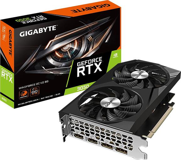 Видеокарта Gigabyte PCI-E 4.0 GV-N3050WF2OCV2-8GD NVIDIA GeForce RTX 3050 8192Mb 128 GDDR6 1792/14000 DVIx1 HDMIx1 DPx1 HDCP Ret фото 7