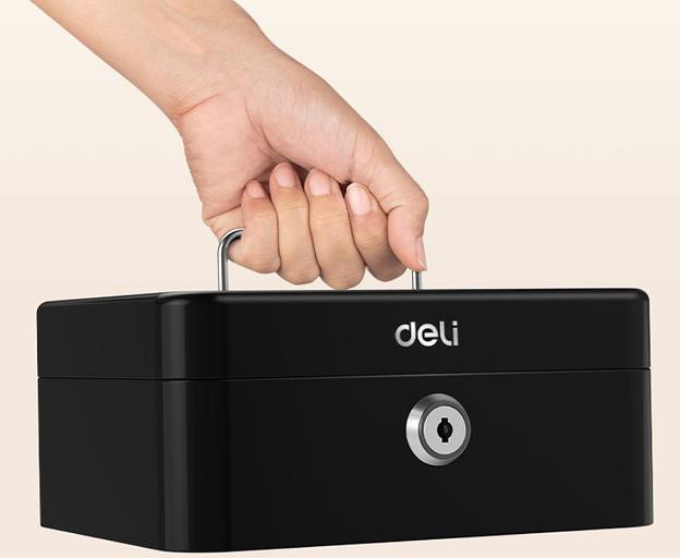 Ящик для денег Deli ET500 90x200x160 черный металл 1.2кг фото 2
