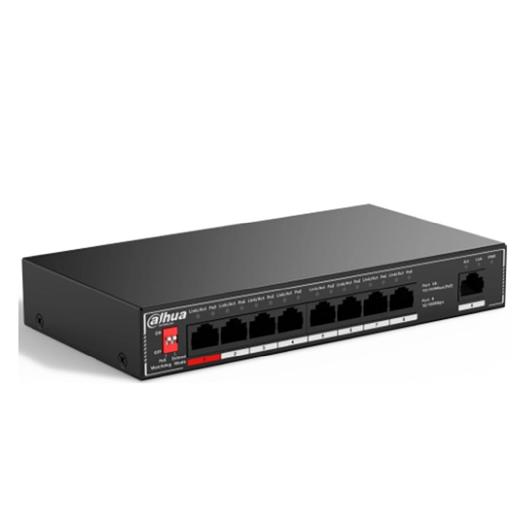 DAHUA DH-SF1009P 9-портовый неуправляемый коммутатор с РоЕ, 9xRJ45 100Mb, суммарно до 96Вт, коммутационная ёмкость 1.8 Гбит/с, передача пакетов 1.34 Мпак/с, таблица МАС-адресов 2K, металл фото 1