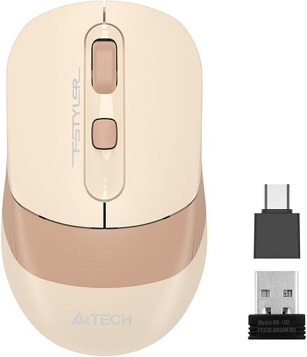 Мышь A4Tech Fstyler FG10CS Air бежевый/коричневый оптическая (2000dpi) silent беспроводная USB для ноутбука (4but) фото 2
