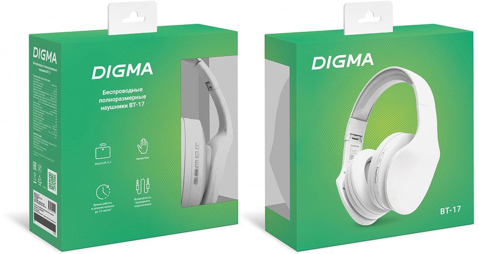 Гарнитура накладные Digma BT-17 белый/белый беспроводные bluetooth оголовье (BT17W) фото 7