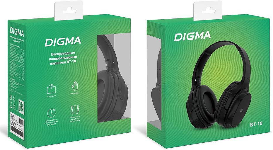 Гарнитура накладные Digma BT-18 черный/черный беспроводные bluetooth оголовье (BT18B) фото 5