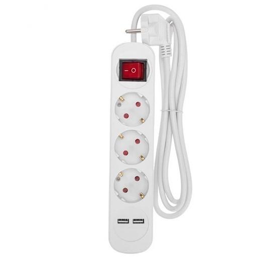 Rexant 13-4016 Удлинитель STANDARD 3 гнезда, 3м, 3х1,0мм?, с/з, с выключателем, 2 USB, белый фото 1