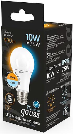 Лампа светодиодная Gauss A60 10Вт цок.:E27 груша 220B 2700K св.свеч.бел.теп. (упак.:1шт) (102502110-T) фото 4