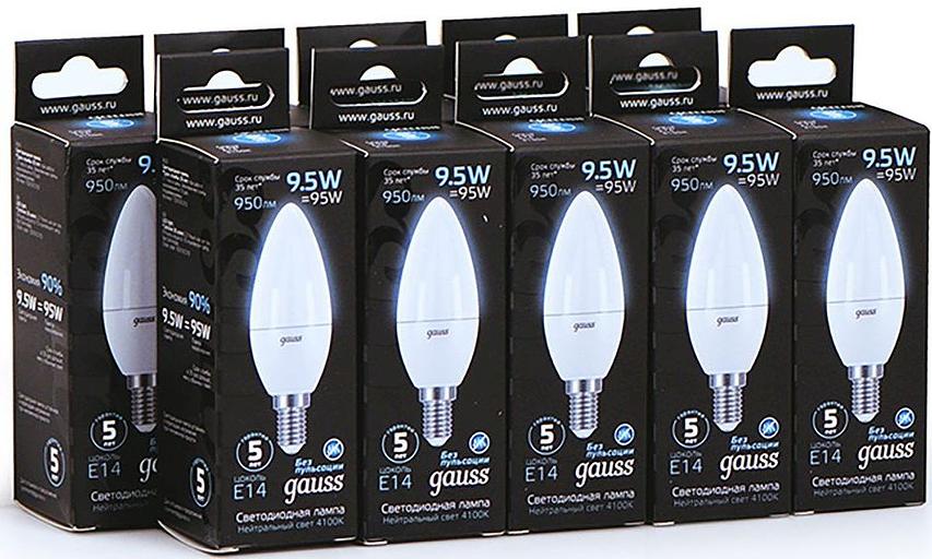Лампа светодиодная Gauss 9.5Вт цок.:E14 свеча 220B 4100K св.свеч.бел.нейт. 35-C (упак.:1шт) (103101210) фото 5