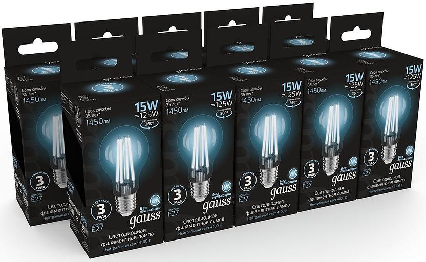 Лампа светодиодная Gauss Filament 102902215 15Вт цок.:E27 груша 220B 4100K св.свеч.бел.нейт. (упак.:1шт) фото 5