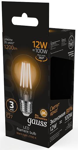 Лампа светодиодная Gauss Filament 102902112 12Вт цок.:E27 груша 185B 2700K св.свеч.бел.теп. грушевидная (упак.:1шт) фото 4