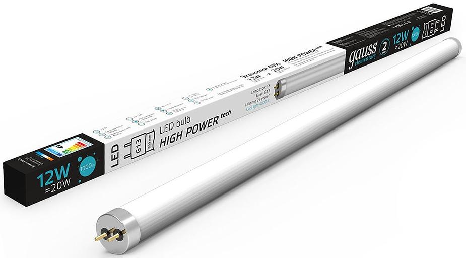 Лампа светодиодная Gauss Elementary 93022 12Вт цок.:G13 трубка 180B 4000K св.свеч.бел.нейт. (упак.:1шт) фото 1