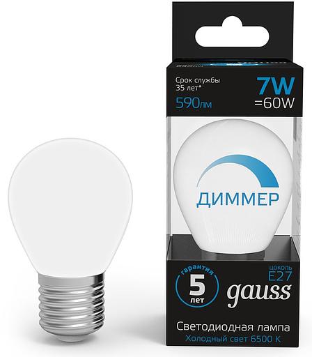 Лампа светодиодная Gauss 105102307-D 7Вт цок.:E27 шар 150B 6500K св.свеч.бел.хол. (упак.:1шт) фото 1