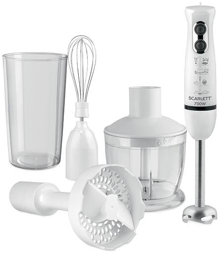 Кухонный процессор-блендер, Scarlett, SC-HB42M33, Мощность 700 Вт, 2 скоростных режима, Емкость измельчителя 0,6 л, Мерный стакан 0.6л, Венчи, Белый фото 1