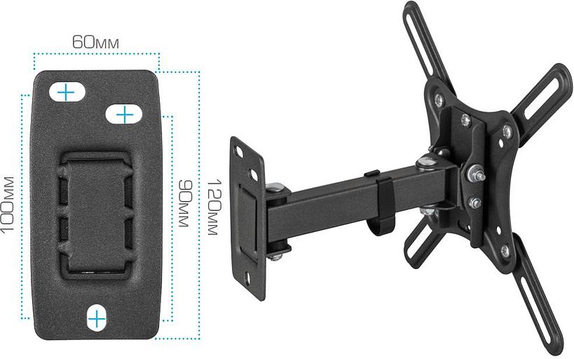Кронштейн для телевизора Kromax CORBEL-4 черный 15"-42" макс.25кг настенный поворот и наклон фото 5