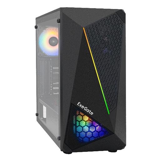 Exegate EX296073RUS Корпус Miditower ExeGate EVO-8225-EVO800 (ATX, БП EVO800RGB с вент. 12см, 2*USB+1*USB3.0, черный, 2 вент. с RGB подсветкой и полоса на передней панели, боковая панель - закаленное фото 1