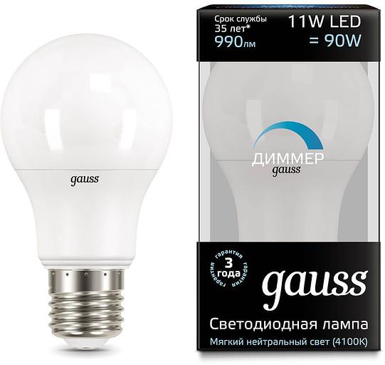 Лампа светодиодная Gauss 102502211-D 11Вт цок.:E27 груша 220B 4100K св.свеч.бел.нейт. A60 (упак.:1шт) фото 2