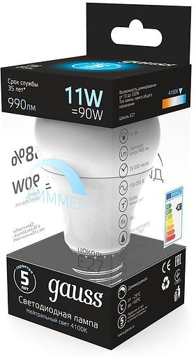 Лампа светодиодная Gauss 102502211-D 11Вт цок.:E27 груша 220B 4100K св.свеч.бел.нейт. A60 (упак.:1шт) фото 3