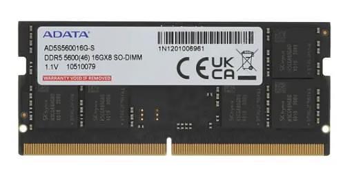 Memory Module ADATA DDR5 Общий объём памяти 64Гб Module capacity 32Гб Количество 2 4800 МГц Множитель частоты шины 40 1.1 В черный AD5S560016G-S фото 1