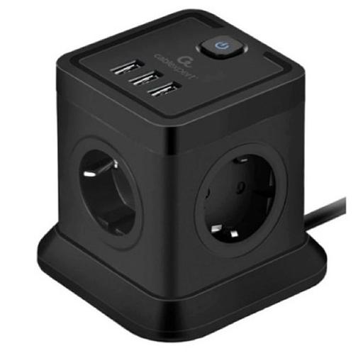 Cablexpert Сетевой фильтр Tower TWR-4-U3-B-2 (4р, 10А, 3xUSB, 3.1А, 2м, ур.защиты 2+) черный, коробка фото 1