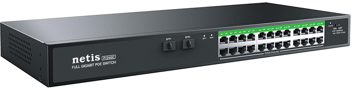 Коммутатор 24PORT 10/1000M POE 2 SFP COMBO P124GC NETIS фото 3