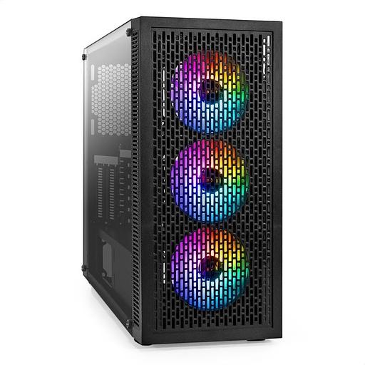 Exegate EX295766RUS Корпус Miditower ExeGate EVO-5001A (ATX, без БП, 2*USB+1*USB3.0+HD Audio, черный, 3 вент.12см с RGB подсветкой, боковая панель - закаленное стекло) фото 1