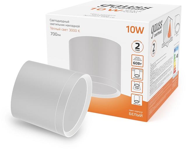 Светильник светодиодный накладной LED ДПО 10 Вт 700 Лм 3000К IP20 d88х75 мм монт d88 мм Overhead Gauss Gauss HD025 фото 2