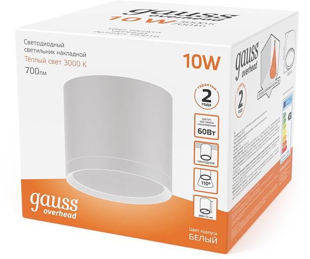 Светильник светодиодный накладной LED ДПО 10 Вт 700 Лм 3000К IP20 d88х75 мм монт d88 мм Overhead Gauss Gauss HD025 фото 3