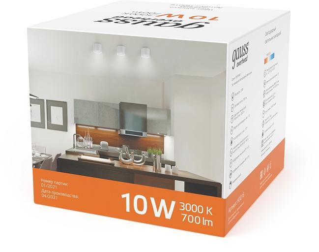 Светильник светодиодный накладной LED ДПО 10 Вт 700 Лм 3000К IP20 d88х75 мм монт d88 мм Overhead Gauss Gauss HD025 фото 4
