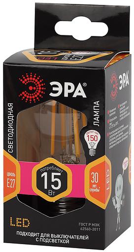 Лампа светодиодная F-LED A60-15W-827-E27 (филамент, груша, 15Вт, тепл, Е27) (10/100/1500) ЭРА Б0046981 фото 2
