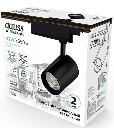 Светильник светодиодный трековый однофазный LED ДПО 42 Вт 3650 Лм 4000К IP20 d90х240 мм Track Gauss Gauss TR074 фото 3